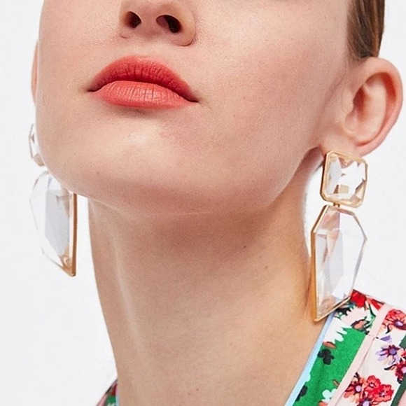 Gold statement earrings Oversized crystal clear geometric cocktail prom 💖 - Picture 4 of 16
